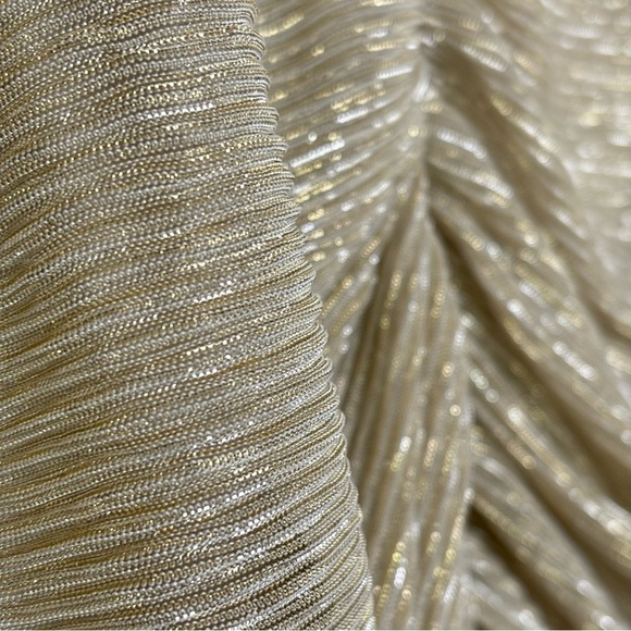 BALTIC BORN Athena Pleated V-Neck Maxi Dress Champagne Gold Metallic Size L - Picture 11 of 17